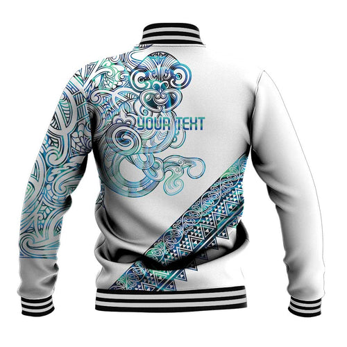 Kahui Whetu Paua shell Kowhaiwhai Taniko Personalised Baseball Jacket Taniwha Maori Tribal Style