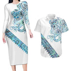 Kahui Whetu Paua shell Kowhaiwhai Taniko Personalised Couples Matching Long Sleeve Bodycon Dress and Hawaiian Shirt Taniwha Maori Tribal Style