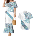 Kahui Whetu Paua shell Kowhaiwhai Taniko Personalised Couples Matching Mermaid Dress and Hawaiian Shirt Taniwha Maori Tribal Style