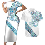 Kahui Whetu Paua shell Kowhaiwhai Taniko Personalised Couples Matching Short Sleeve Bodycon Dress and Hawaiian Shirt Taniwha Maori Tribal Style