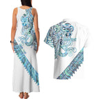 Kahui Whetu Paua shell Kowhaiwhai Taniko Personalised Couples Matching Tank Maxi Dress and Hawaiian Shirt Taniwha Maori Tribal Style
