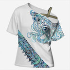 Kahui Whetu Paua shell Kowhaiwhai Taniko Personalised Cross Shoulder Shirt Taniwha Maori Tribal Style