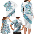 Kahui Whetu Paua shell Kowhaiwhai Taniko Personalised Family Matching Long Sleeve Bodycon Dress and Hawaiian Shirt Taniwha Maori Tribal Style