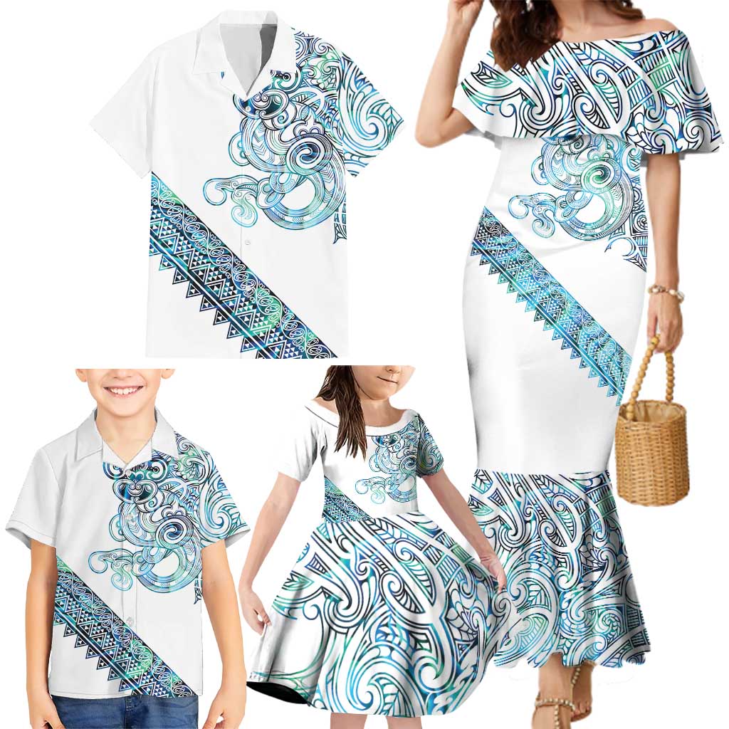 Kahui Whetu Paua shell Kowhaiwhai Taniko Personalised Family Matching Mermaid Dress and Hawaiian Shirt Taniwha Maori Tribal Style