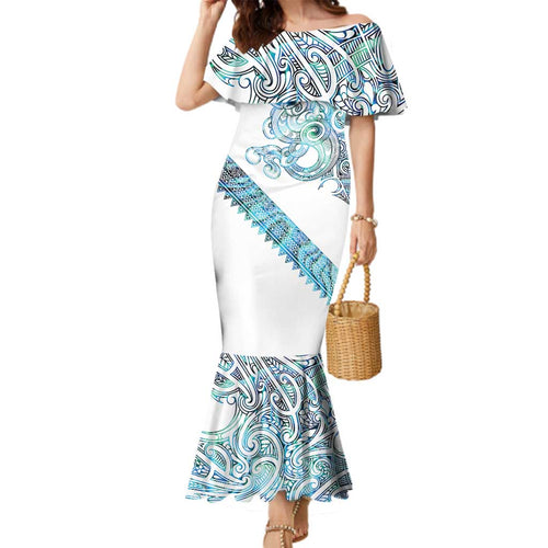 Kahui Whetu Paua shell Kowhaiwhai Taniko Personalised Family Matching Mermaid Dress and Hawaiian Shirt Taniwha Maori Tribal Style