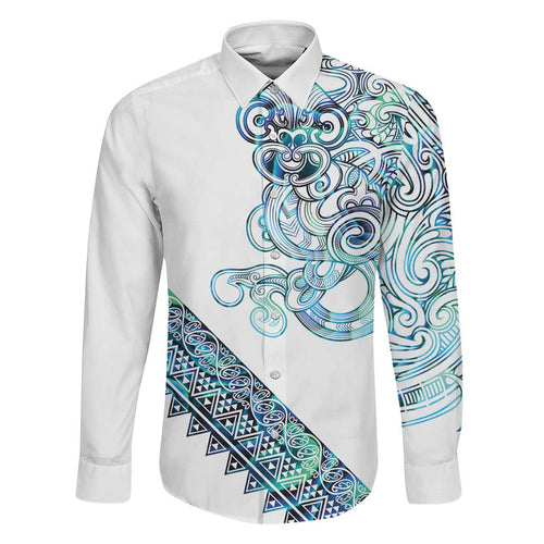 Kahui Whetu Paua shell Kowhaiwhai Taniko Personalised Family Matching Off The Shoulder Long Sleeve Dress and Hawaiian Shirt Taniwha Maori Tribal Style