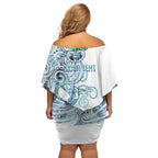 Kahui Whetu Paua shell Kowhaiwhai Taniko Personalised Family Matching Off Shoulder Short Dress and Hawaiian Shirt Taniwha Maori Tribal Style
