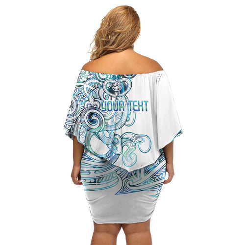 Kahui Whetu Paua shell Kowhaiwhai Taniko Personalised Family Matching Off Shoulder Short Dress and Hawaiian Shirt Taniwha Maori Tribal Style