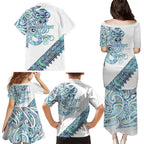 Kahui Whetu Paua shell Kowhaiwhai Taniko Personalised Family Matching Puletasi and Hawaiian Shirt Taniwha Maori Tribal Style