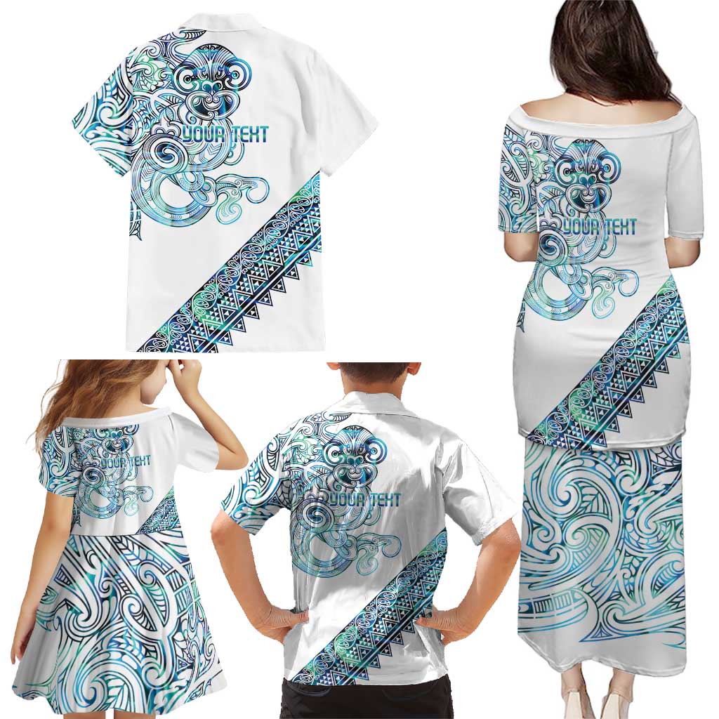 Kahui Whetu Paua shell Kowhaiwhai Taniko Personalised Family Matching Puletasi and Hawaiian Shirt Taniwha Maori Tribal Style