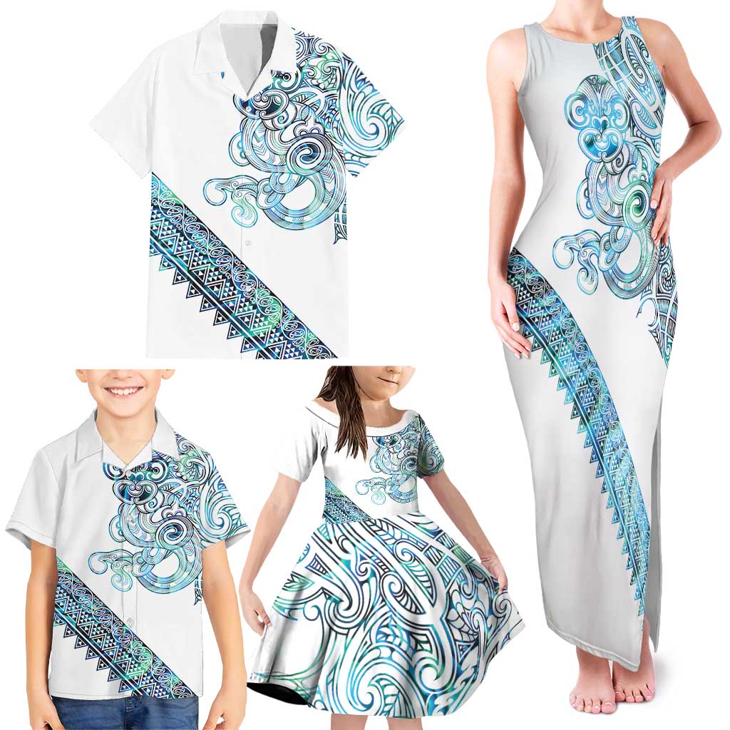 Kahui Whetu Paua shell Kowhaiwhai Taniko Personalised Family Matching Tank Maxi Dress and Hawaiian Shirt Taniwha Maori Tribal Style