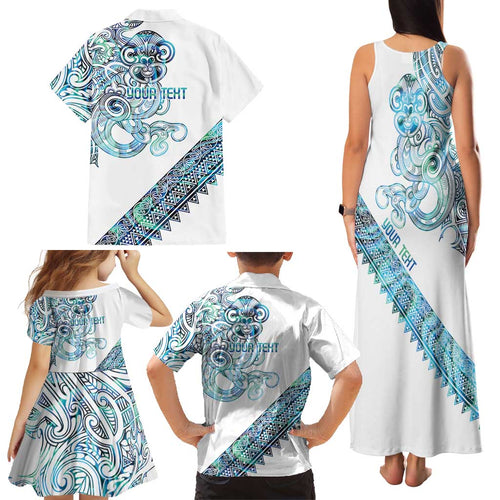 Kahui Whetu Paua shell Kowhaiwhai Taniko Personalised Family Matching Tank Maxi Dress and Hawaiian Shirt Taniwha Maori Tribal Style