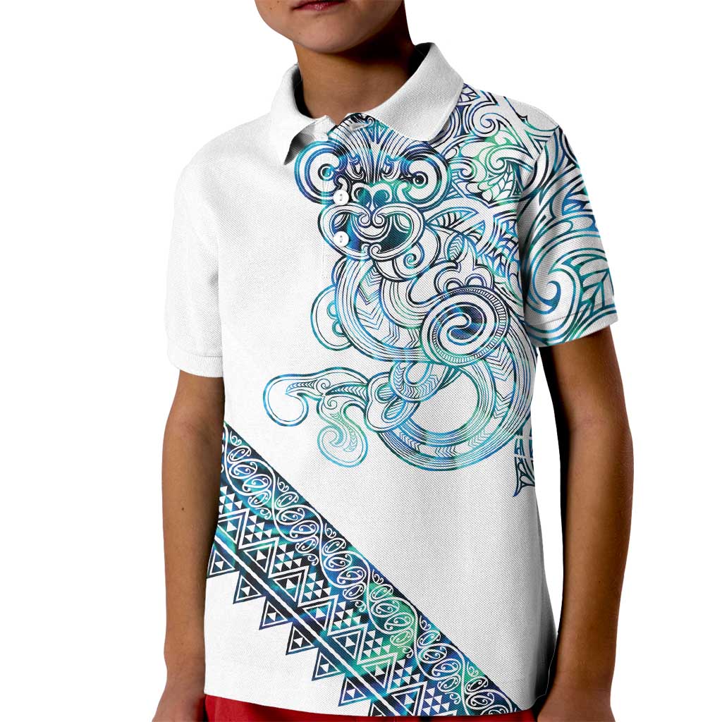 Kahui Whetu Paua shell Kowhaiwhai Taniko Personalised Kid Polo Shirt Taniwha Maori Tribal Style