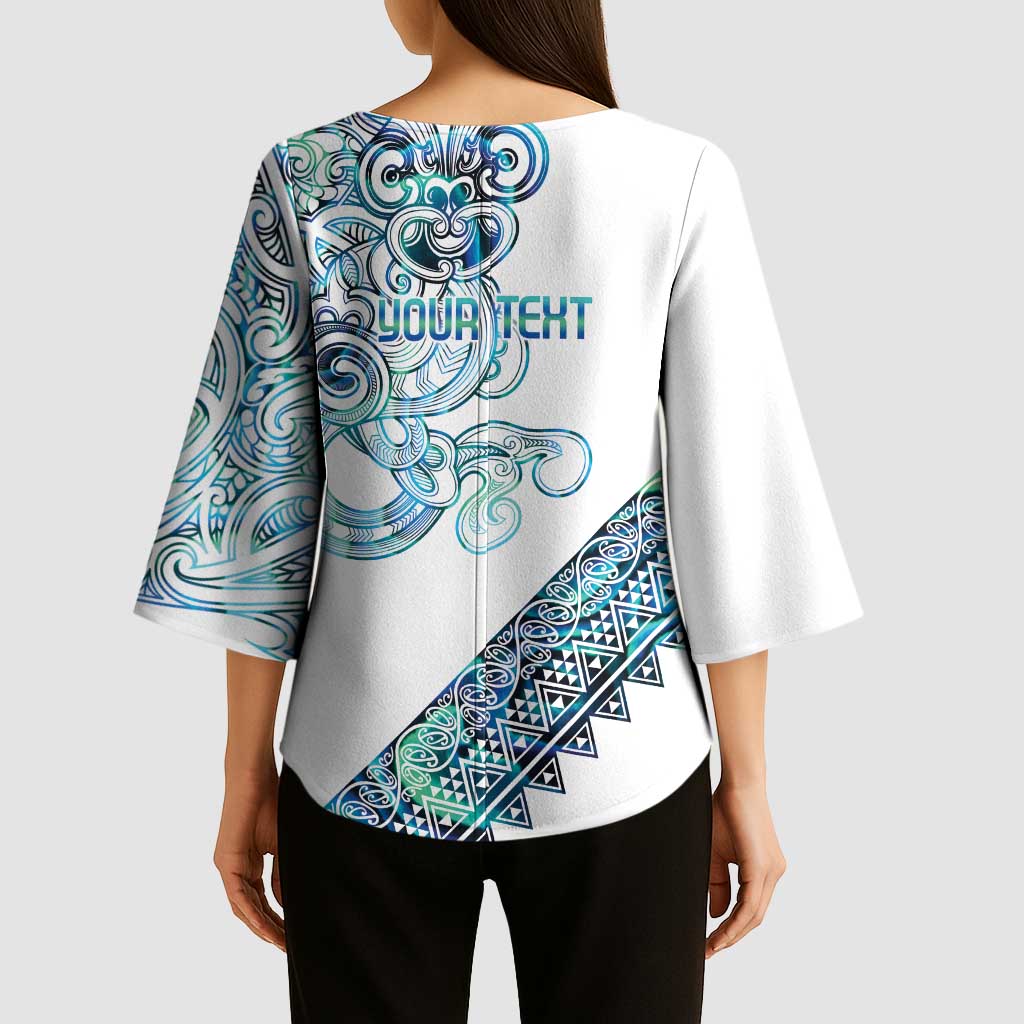 Kahui Whetu Paua shell Kowhaiwhai Taniko Personalised Kimono Sleeve Blouse Taniwha Maori Tribal Style