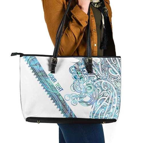 Kahui Whetu Paua shell Kowhaiwhai Taniko Personalised Leather Tote Bag Taniwha Maori Tribal Style