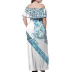 Kahui Whetu Paua shell Kowhaiwhai Taniko Personalised Off Shoulder Maxi Dress Taniwha Maori Tribal Style