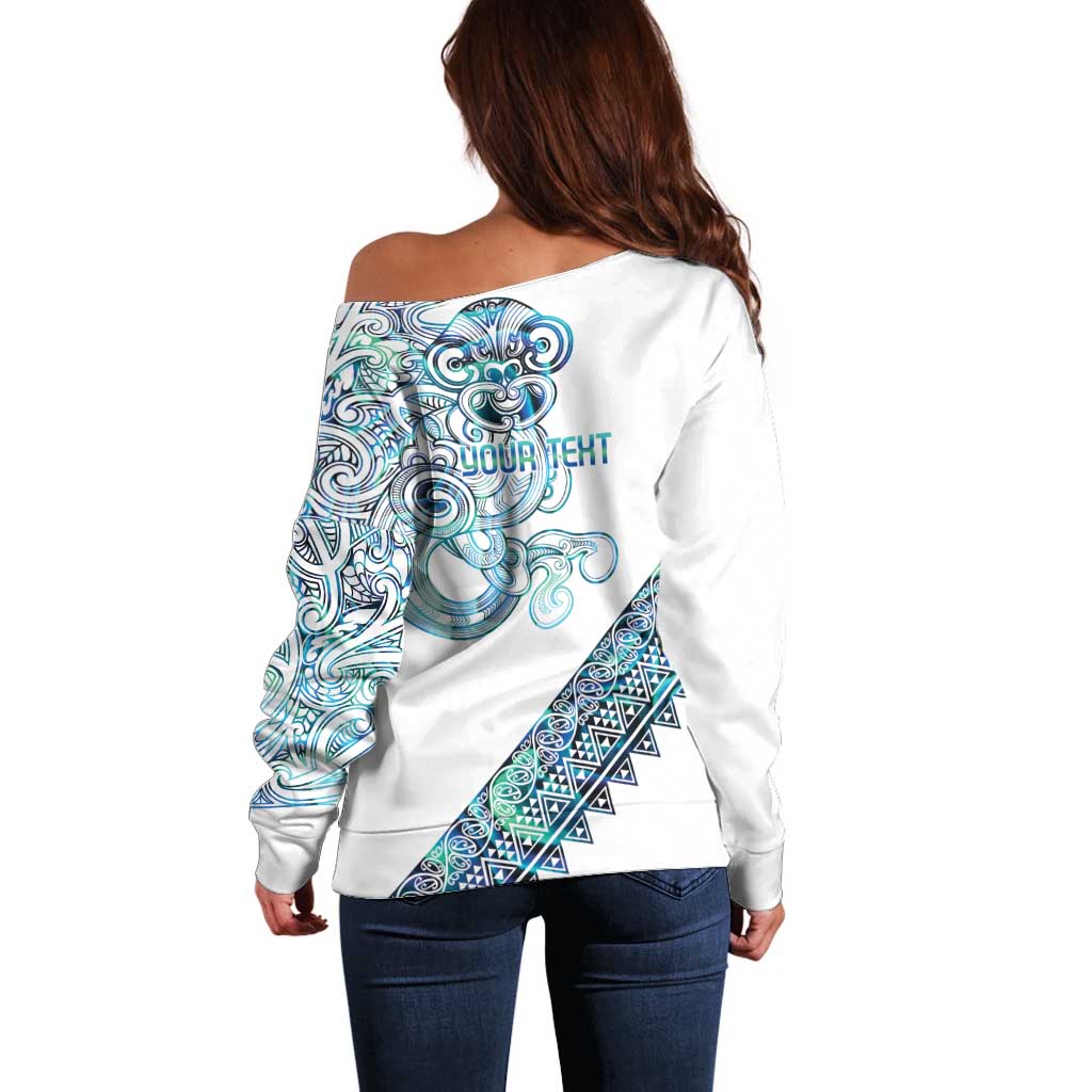 Kahui Whetu Paua shell Kowhaiwhai Taniko Personalised Off Shoulder Sweater Taniwha Maori Tribal Style