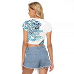 Kahui Whetu Paua shell Kowhaiwhai Taniko Personalised Raglan Cropped T Shirt Taniwha Maori Tribal Style