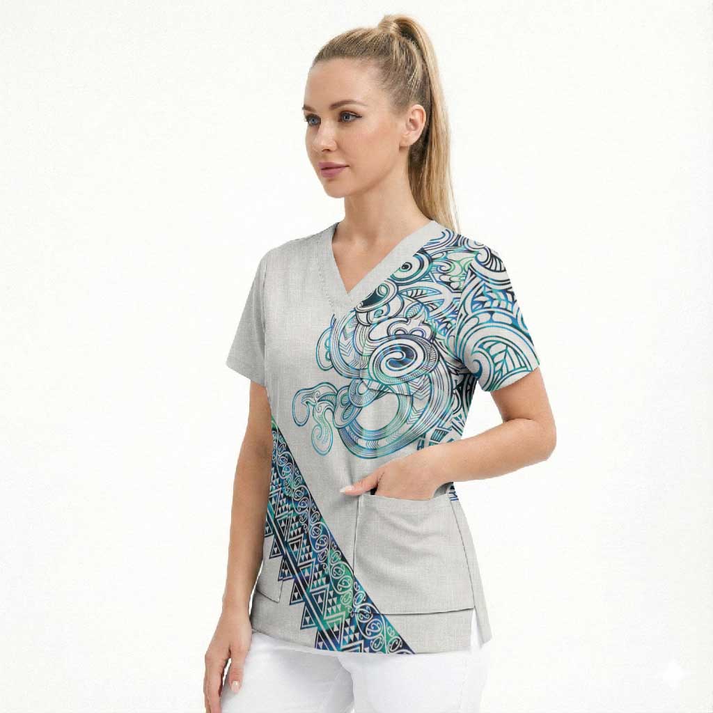 Kahui Whetu Paua shell Kowhaiwhai Taniko Personalised Scrub Top Taniwha Maori Tribal Style