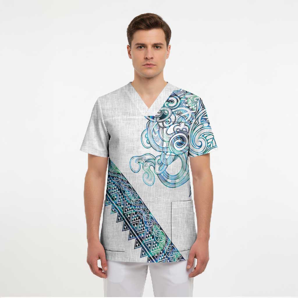 Kahui Whetu Paua shell Kowhaiwhai Taniko Personalised Scrub Top Taniwha Maori Tribal Style