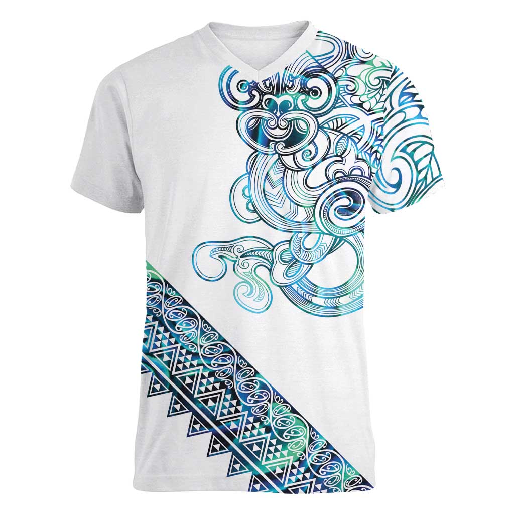 Kahui Whetu Paua shell Kowhaiwhai Taniko Personalised Women V-Neck T-Shirt Taniwha Maori Tribal Style