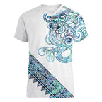 Kahui Whetu Paua shell Kowhaiwhai Taniko Personalised Women V-Neck T-Shirt Taniwha Maori Tribal Style