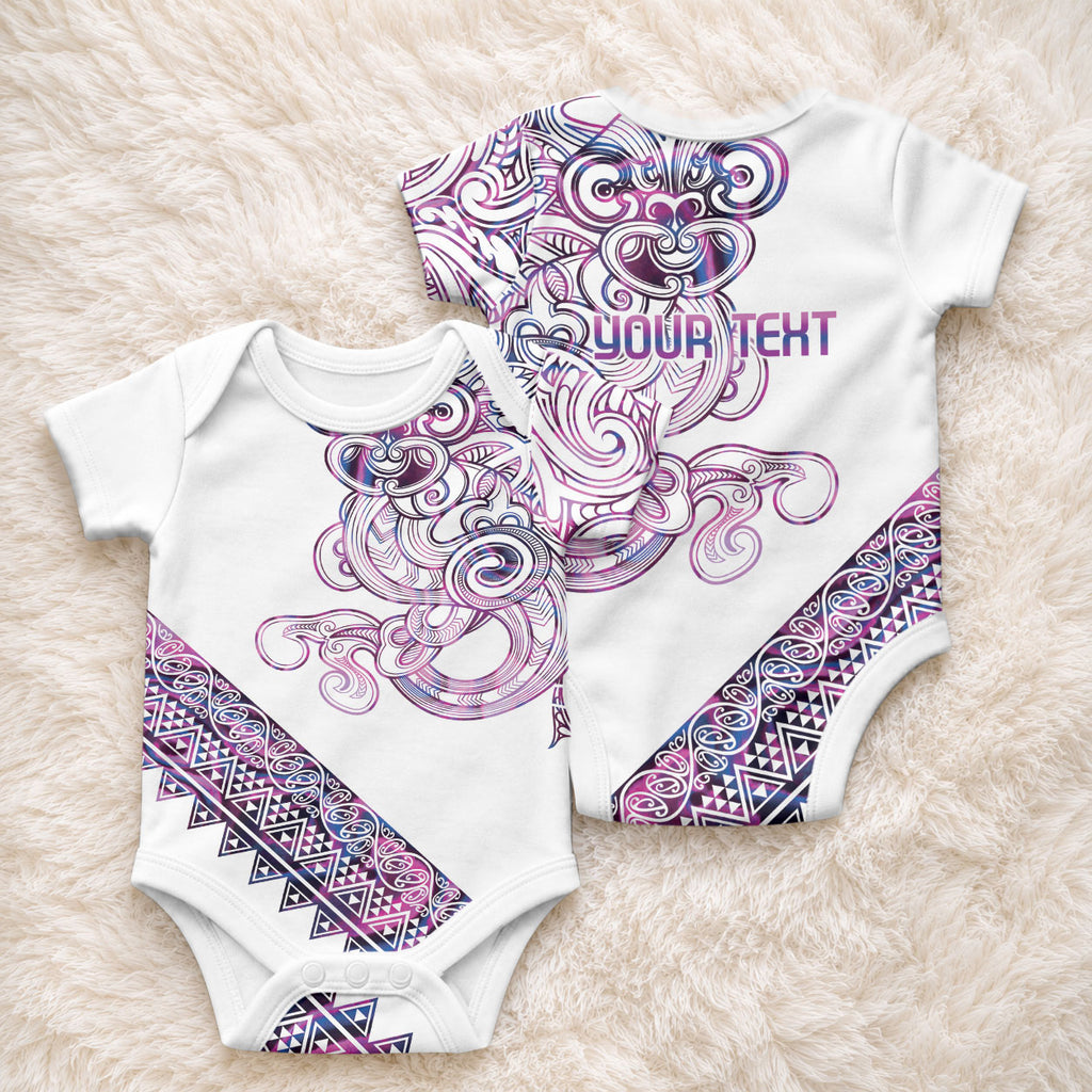 Mawhero Paua shell Kowhaiwhai Taniko Personalised Baby Onesie Taniwha Maori Tribal Style