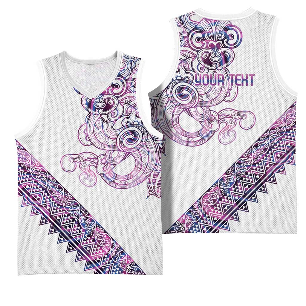 Mawhero Paua shell Kowhaiwhai Taniko Personalised Basketball Jersey Taniwha Maori Tribal Style
