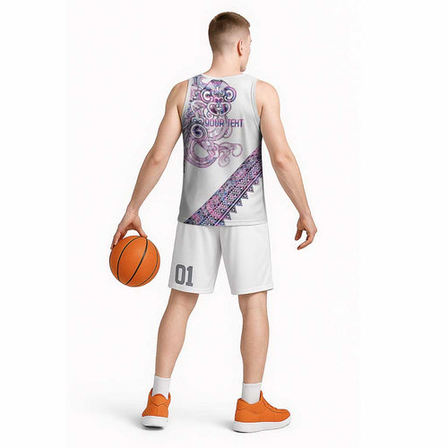 Mawhero Paua shell Kowhaiwhai Taniko Personalised Basketball Jersey Taniwha Maori Tribal Style