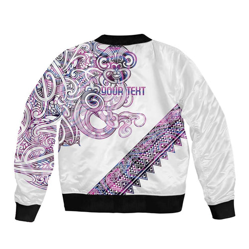 Mawhero Paua shell Kowhaiwhai Taniko Personalised Bomber Jacket Taniwha Maori Tribal Style