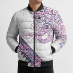 Mawhero Paua shell Kowhaiwhai Taniko Personalised Bomber Puffer Jacket Taniwha Maori Tribal Style