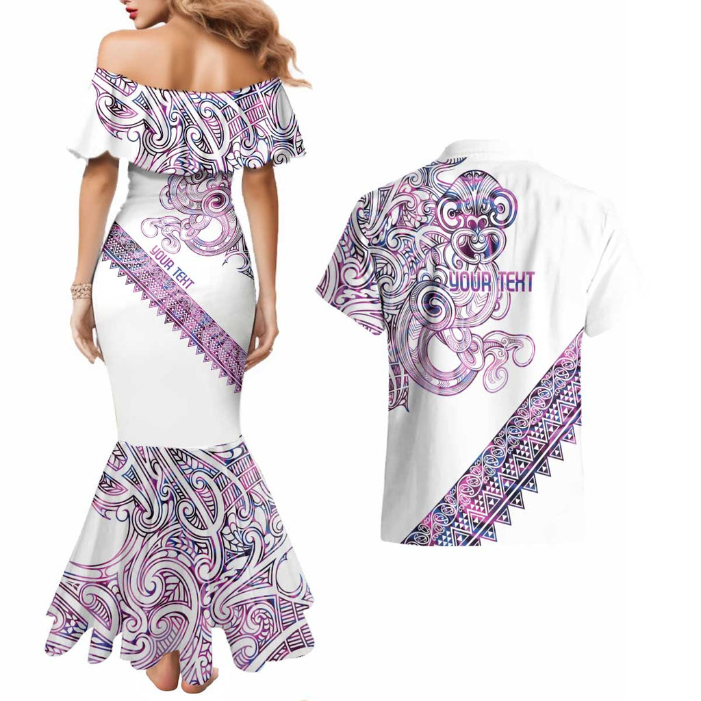 Mawhero Paua shell Kowhaiwhai Taniko Personalised Couples Matching Mermaid Dress and Hawaiian Shirt Taniwha Maori Tribal Style