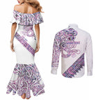 Mawhero Paua shell Kowhaiwhai Taniko Personalised Couples Matching Mermaid Dress and Long Sleeve Button Shirt Taniwha Maori Tribal Style