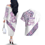 Mawhero Paua shell Kowhaiwhai Taniko Personalised Couples Matching Off The Shoulder Long Sleeve Dress and Hawaiian Shirt Taniwha Maori Tribal Style