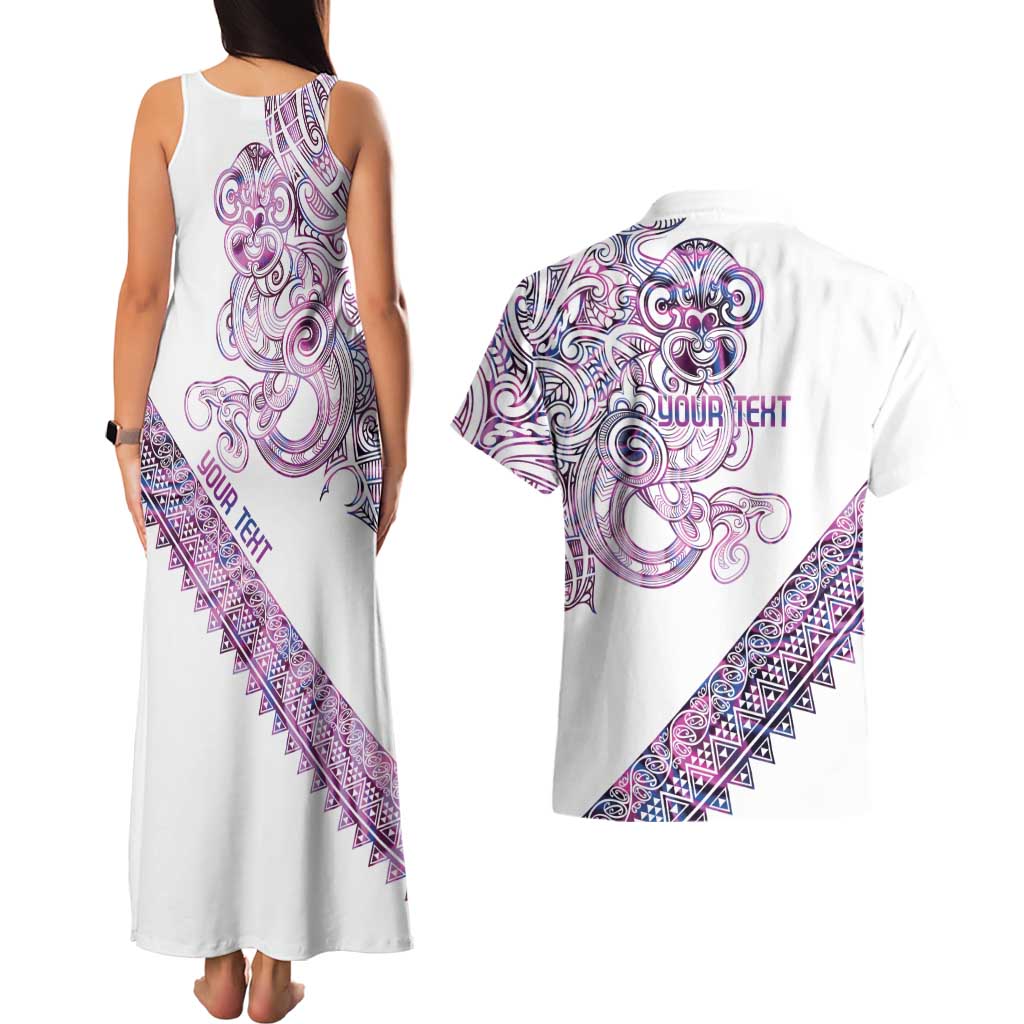 Mawhero Paua shell Kowhaiwhai Taniko Personalised Couples Matching Tank Maxi Dress and Hawaiian Shirt Taniwha Maori Tribal Style