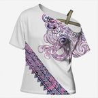 Mawhero Paua shell Kowhaiwhai Taniko Personalised Cross Shoulder Shirt Taniwha Maori Tribal Style