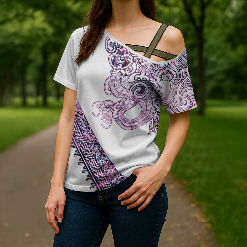 Mawhero Paua shell Kowhaiwhai Taniko Personalised Cross Shoulder Shirt Taniwha Maori Tribal Style