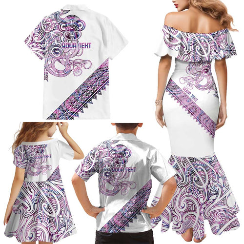Mawhero Paua shell Kowhaiwhai Taniko Personalised Family Matching Mermaid Dress and Hawaiian Shirt Taniwha Maori Tribal Style