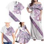 Mawhero Paua shell Kowhaiwhai Taniko Personalised Family Matching Off Shoulder Maxi Dress and Hawaiian Shirt Taniwha Maori Tribal Style