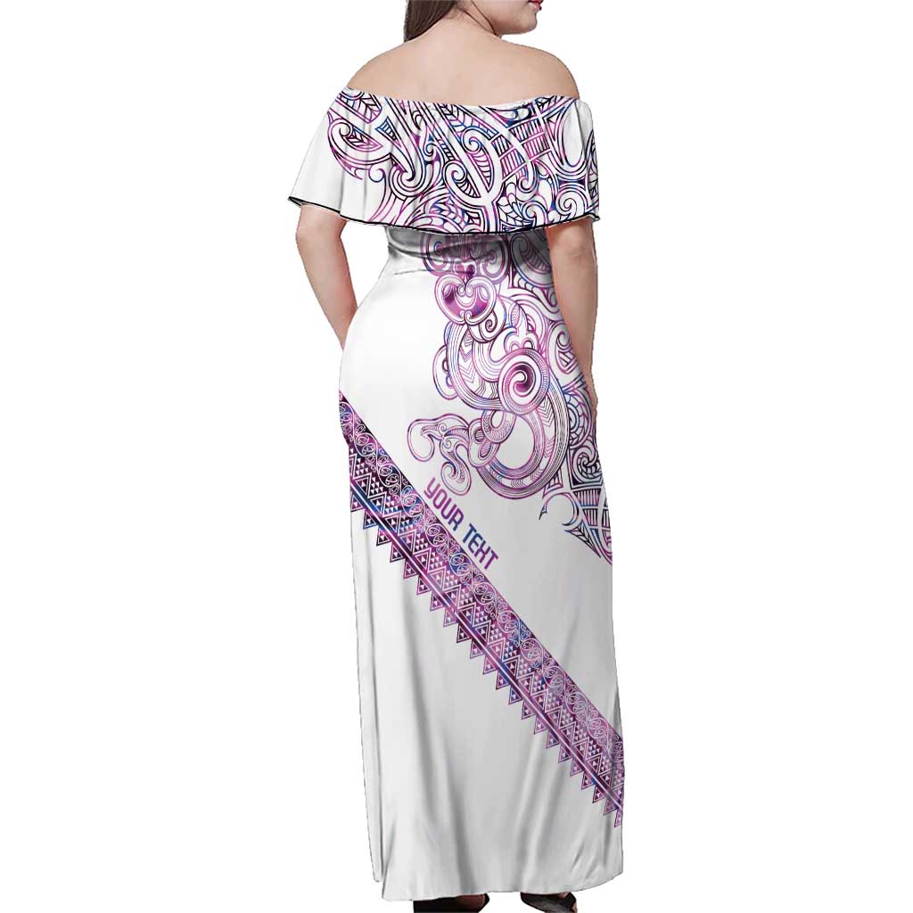 Mawhero Paua shell Kowhaiwhai Taniko Personalised Family Matching Off Shoulder Maxi Dress and Hawaiian Shirt Taniwha Maori Tribal Style