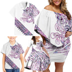 Mawhero Paua shell Kowhaiwhai Taniko Personalised Family Matching Off Shoulder Short Dress and Hawaiian Shirt Taniwha Maori Tribal Style