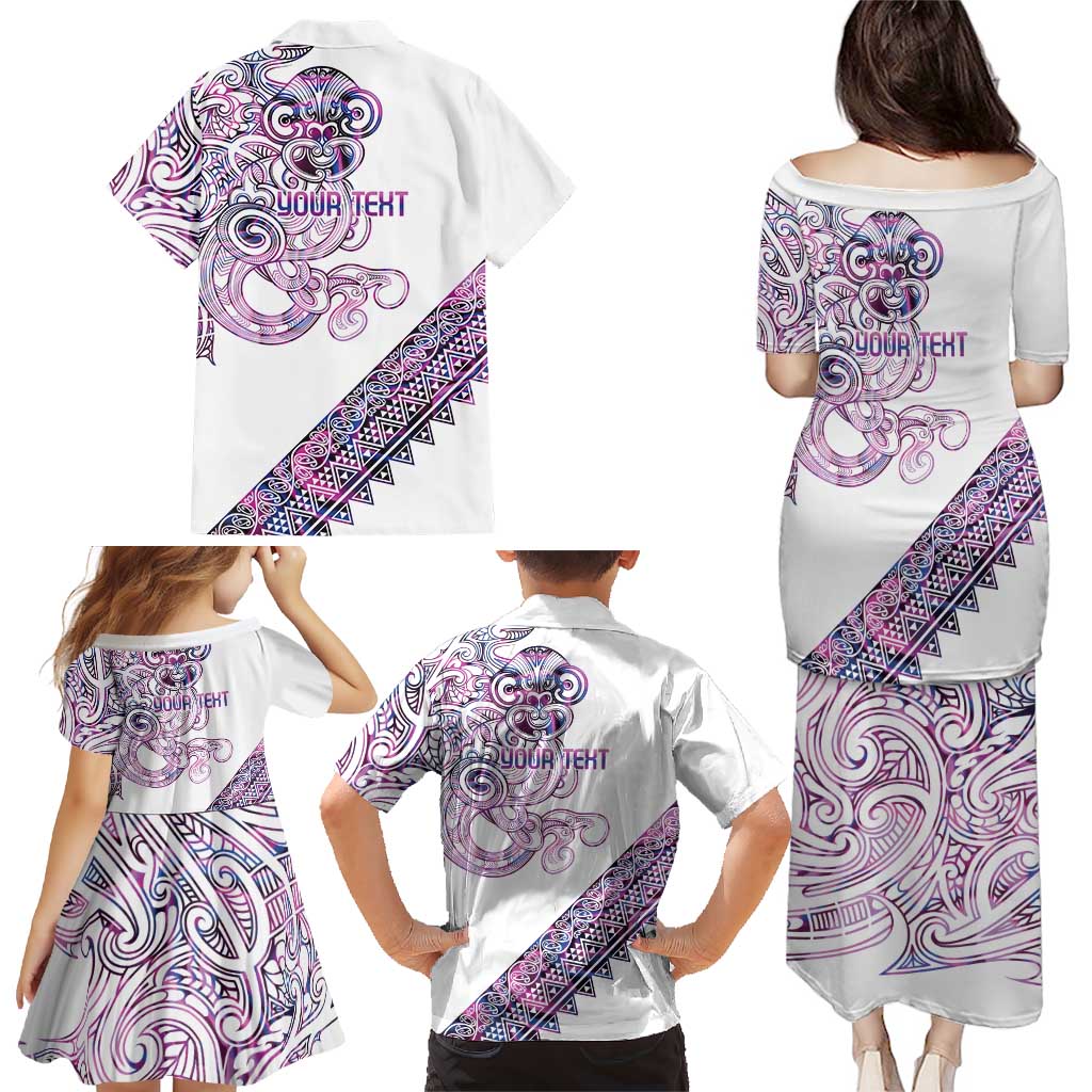Mawhero Paua shell Kowhaiwhai Taniko Personalised Family Matching Puletasi and Hawaiian Shirt Taniwha Maori Tribal Style
