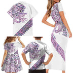 Mawhero Paua shell Kowhaiwhai Taniko Personalised Family Matching Short Sleeve Bodycon Dress and Hawaiian Shirt Taniwha Maori Tribal Style