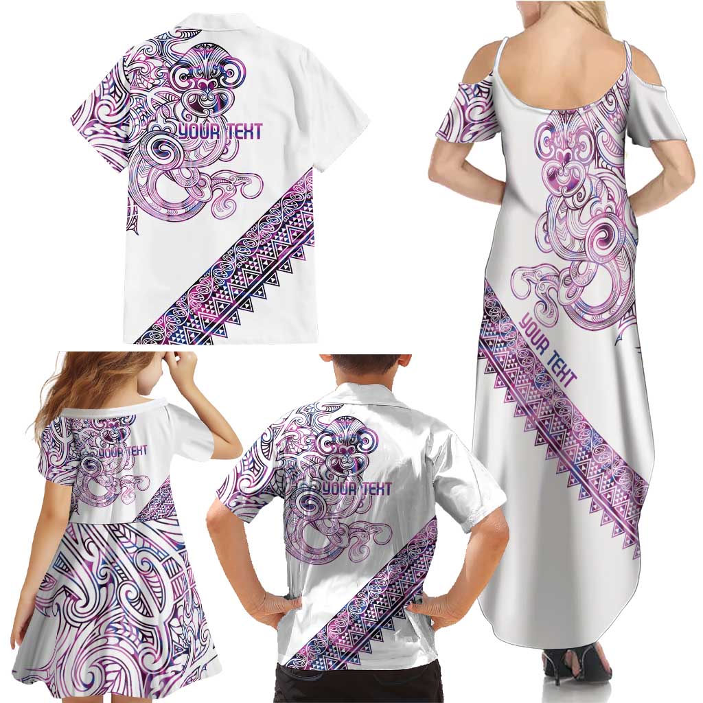 Mawhero Paua shell Kowhaiwhai Taniko Personalised Family Matching Summer Maxi Dress and Hawaiian Shirt Taniwha Maori Tribal Style