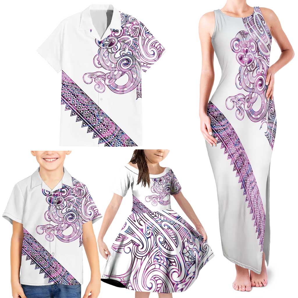 Mawhero Paua shell Kowhaiwhai Taniko Personalised Family Matching Tank Maxi Dress and Hawaiian Shirt Taniwha Maori Tribal Style