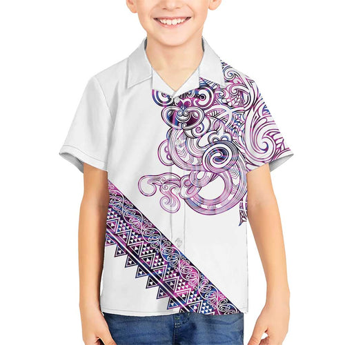 Mawhero Paua shell Kowhaiwhai Taniko Personalised Kid Hawaiian Shirt Taniwha Maori Tribal Style