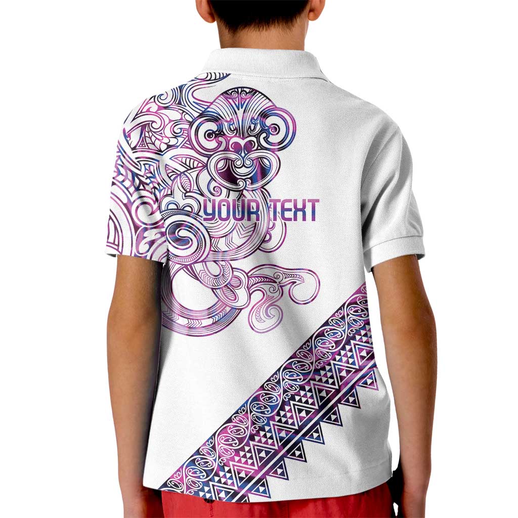 Mawhero Paua shell Kowhaiwhai Taniko Personalised Kid Polo Shirt Taniwha Maori Tribal Style
