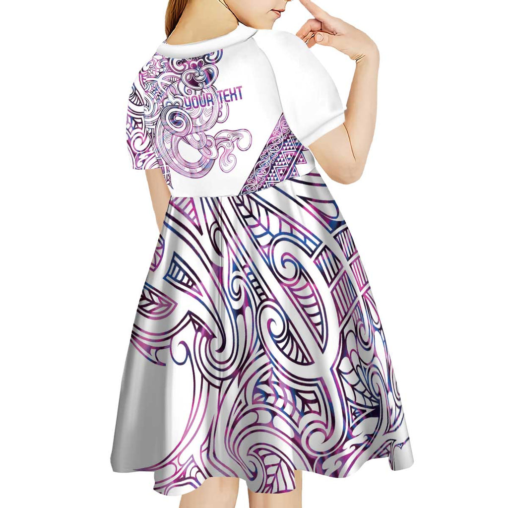 Mawhero Paua shell Kowhaiwhai Taniko Personalised Kid Short Sleeve Dress Taniwha Maori Tribal Style