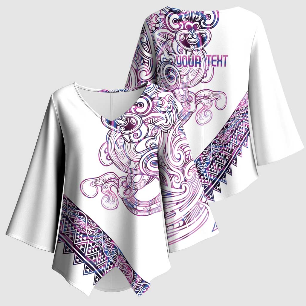 Mawhero Paua shell Kowhaiwhai Taniko Personalised Kimono Sleeve Blouse Taniwha Maori Tribal Style