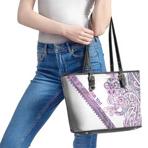 Mawhero Paua shell Kowhaiwhai Taniko Personalised Leather Tote Bag Taniwha Maori Tribal Style